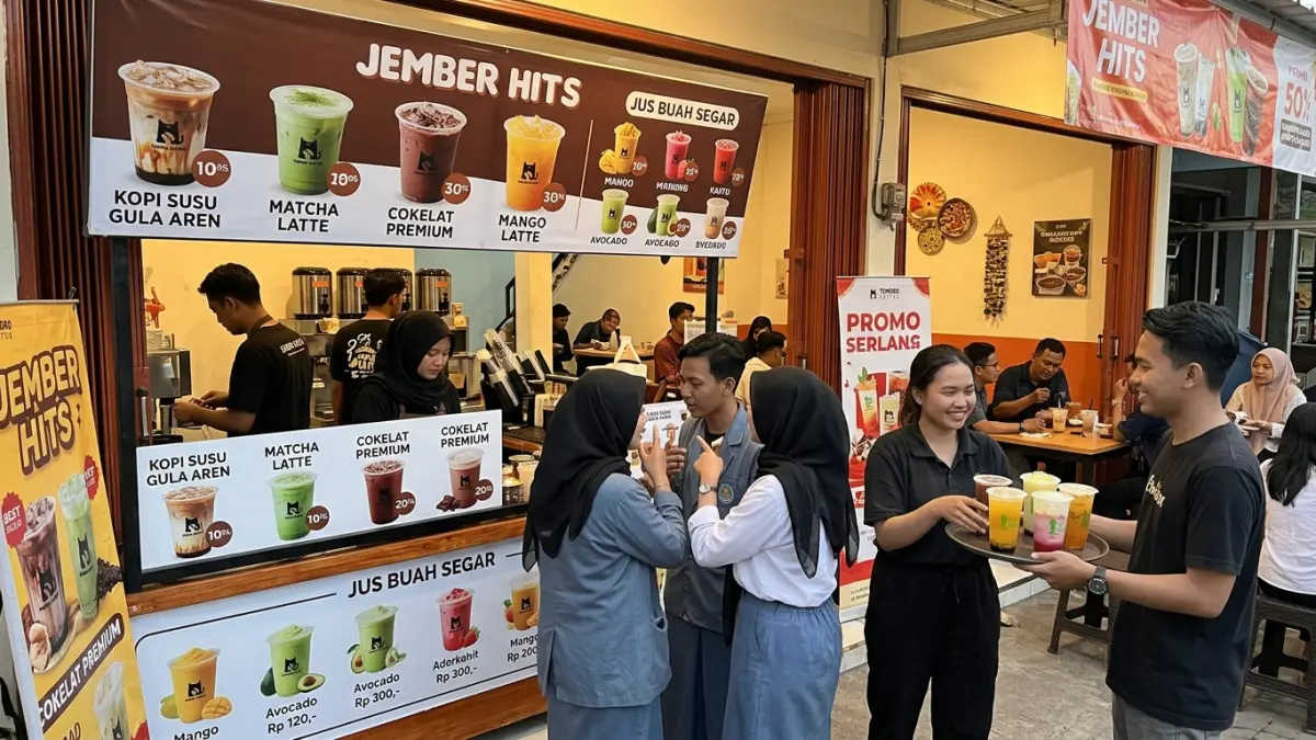 Beragam minuman dengan inovasi rasa dan tampilan semakin mudah ditemui di gerai minuman. Media sosial turut mendorong popularitas menu baru di tengah persaingan bisnis yang semakin beragam. (Gemini AI)