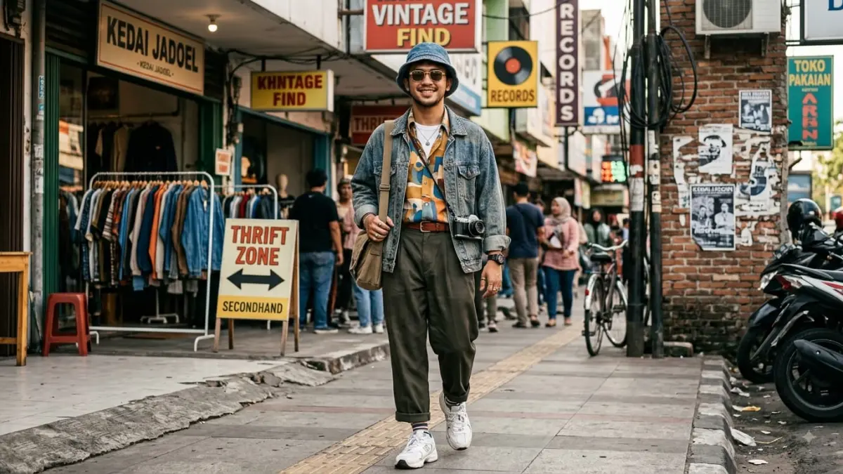 Gaya vintage kembali diminati anak muda. Padu padan busana klasik dengan item modern menjadi cara untuk tampil berbeda sekaligus mengekspresikan kreativitas. (Gemini AI)