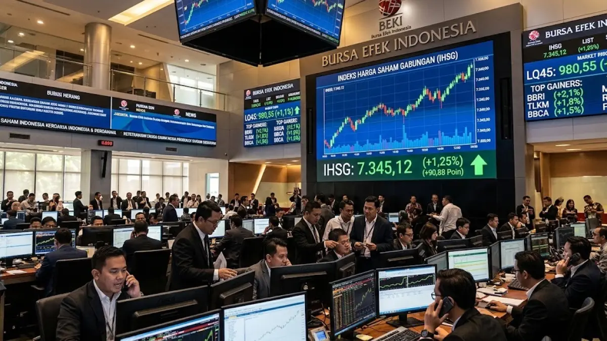 Pergerakan Indeks Harga Saham Gabungan (IHSG) di Bursa Efek Indonesia. IHSG dibuka menguat 0,73 persen ke level 6.448,83 pada perdagangan Selasa (18/8). (Gemini AI)