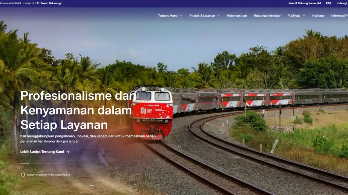 Wajah baru kai.id dirancang sebagai gerbang informasi korporat KAI yang lebih modern, terstruktur, terintegrasi, dan mudah diakses publik. (Tangkapan Layar)