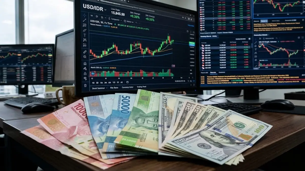 Rupiah dibuka menguat tipis ke Rp17.860 per dolar AS pada perdagangan Rabu (19/8), sementara pasar menanti hasil RDG Bank Indonesia. (Gemini AI)