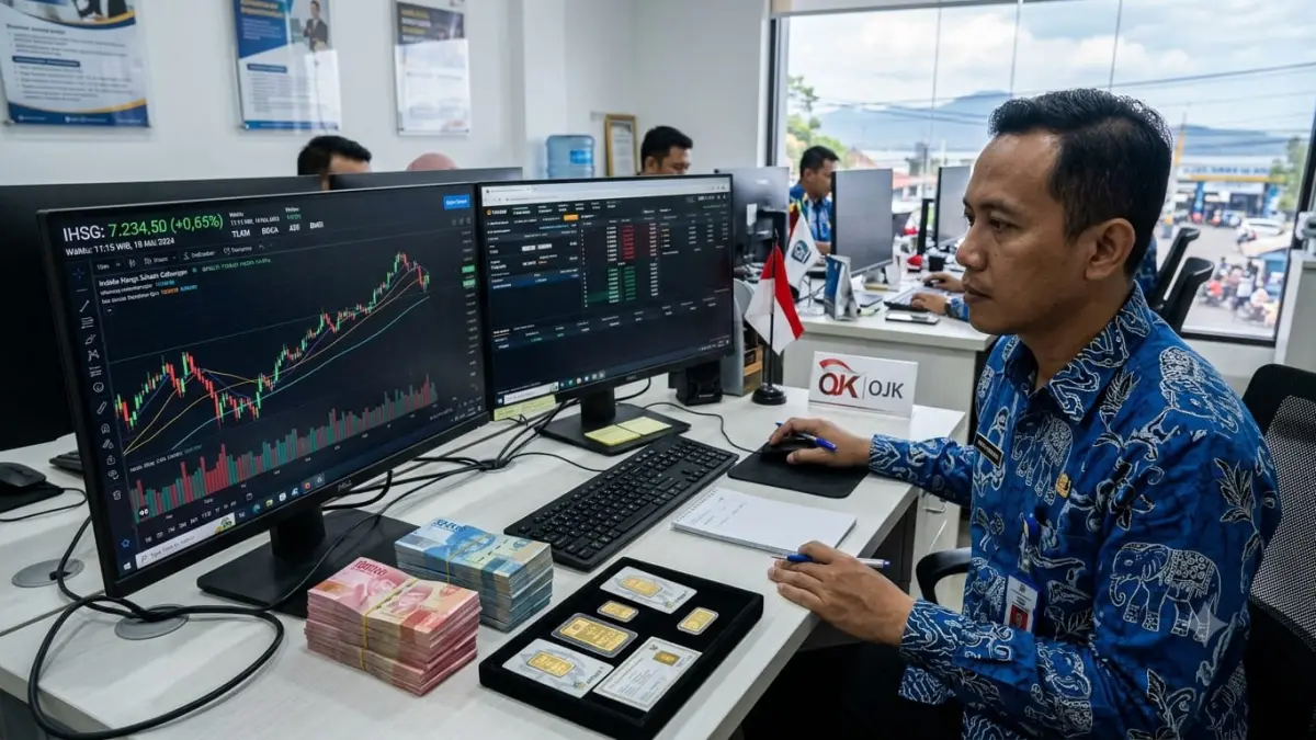 Pergerakan IHSG, Rupiah, dan harga emas menjadi perhatian investor pada perdagangan 20 Agustus 2026 di tengah kebijakan suku bunga BI dan meningkatnya ketidakpastian ekonomi global. (Gemini AI)