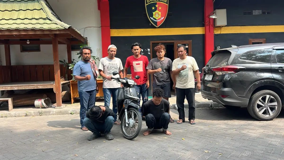 Tim URC Macan Blambangan Unit 1 Jatanras Satreskrim Polresta Banyuwangi mengamankan dua tersangka dugaan curanmor lintas provinsi di Grobogan, Jawa Tengah. (Istimewa)