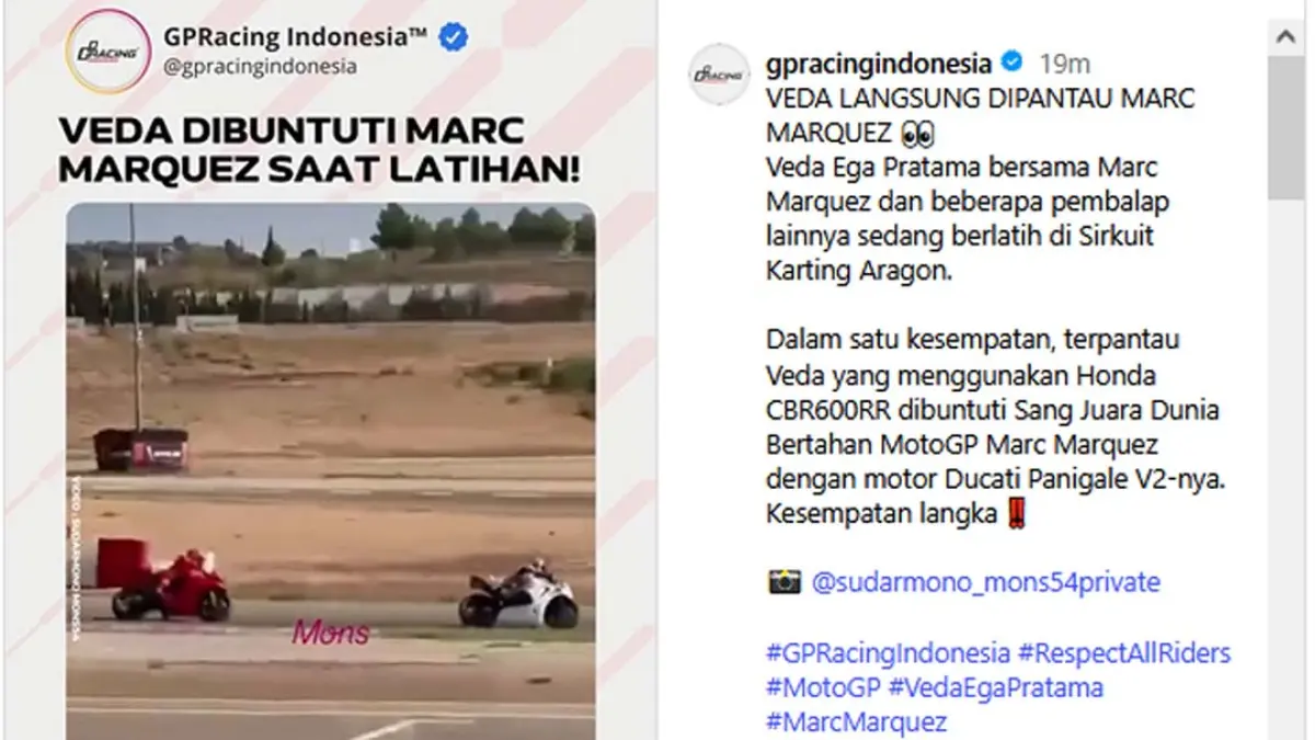 Veda Langsung Dipantau Marc Marquez (Instagram @gpracingindonesia)
