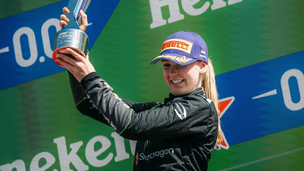 Payton Westcott merayakan kemenangan perdananya di F1 ACADEMY setelah menjuarai Reverse Grid Race di Zandvoort. (F1 Academy)