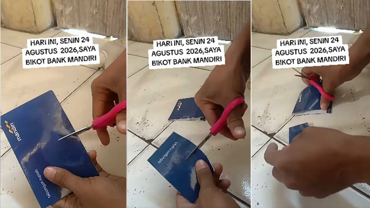 Warganet ramai-ramai memposting buku tabungan Bank Mandiri digunting. Ajakan boikot buntut pemblokiran rekening milik pendemo berbuntut panjang. (Facebook @Cerita sopir Truk)