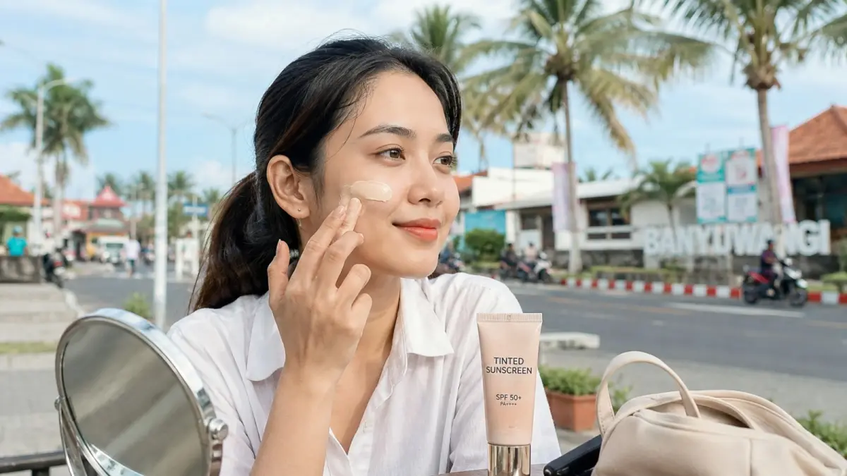 Penggunaan tinted sunscreen dapat menjadi bagian praktis dari rutinitas perawatan kulit pagi, sekaligus membantu meratakan tampilan warna kulit. (ChatGPT)
