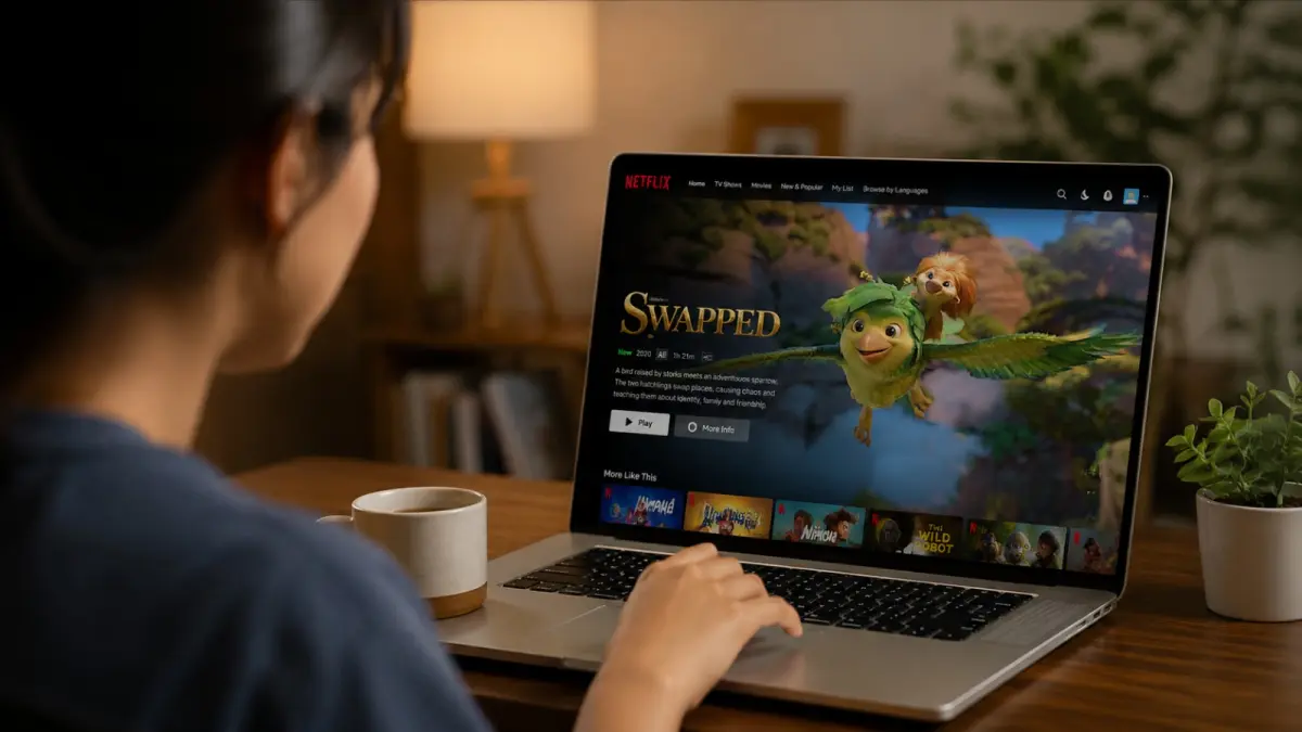 Ollie dan Ivy harus menjalani kehidupan satu sama lain setelah mengalami pertukaran tubuh dalam film animasi Swapped. (ChatGPT)
