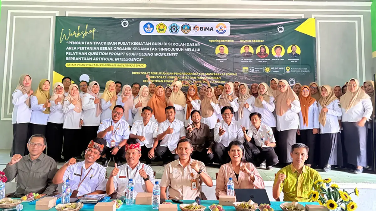 Sebanyak 90 guru Singojuruh dilatih memanfaatkan AI untuk menyusun worksheet bertahap sekaligus mengintegrasikan potensi beras organik ke pembelajaran. (Istimewa)