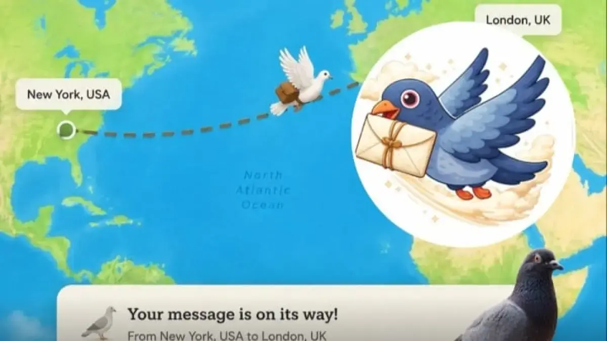Carrier Pidge memungkinkan pengguna mengirim pesan menggunakan “burung” digital. (Instagram @pandemictalk)
