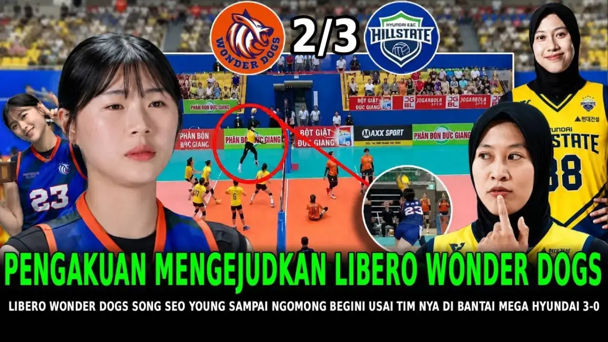 Libero Wonder Dogs Song So-yong akui kewalahan dan alami sakit kepala usai terkena smash keras Megawati Hangestri Pertiwi saat lawan Hyundai Hill State. (Trenggalek Njenggelek)