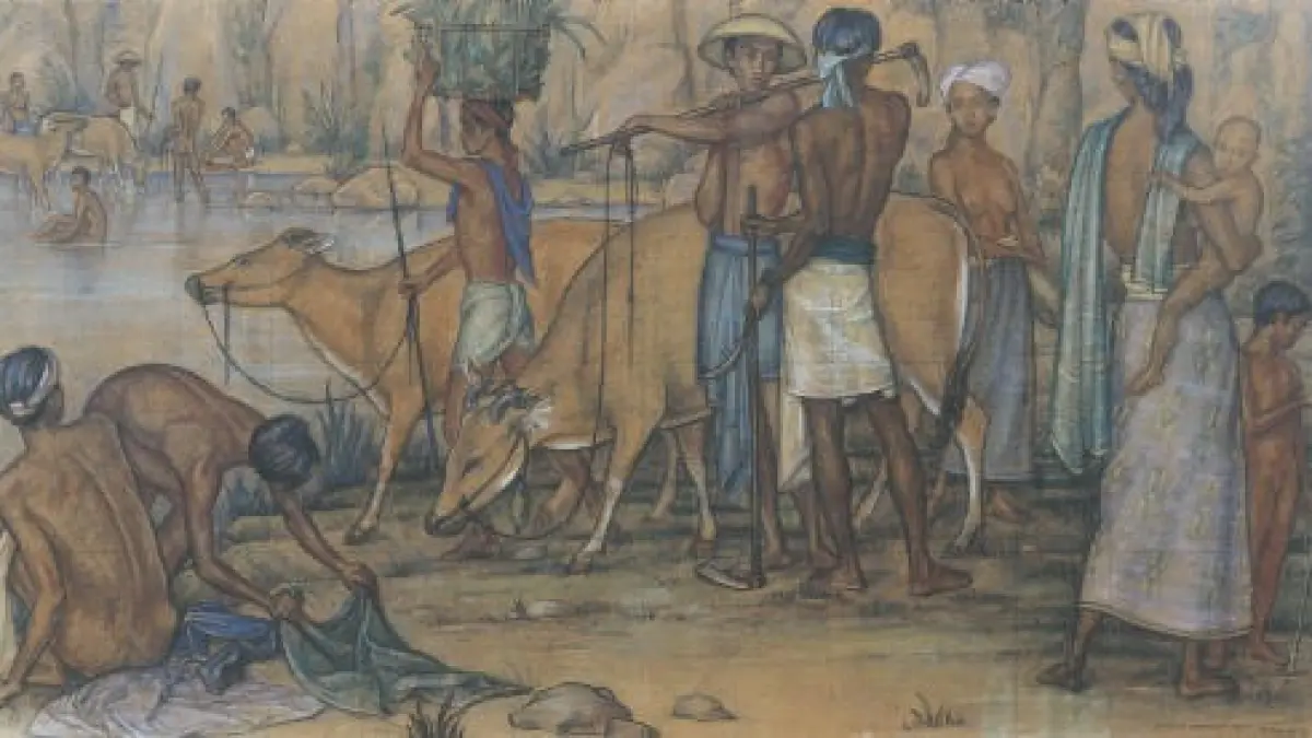 Karya Rudolf Bonnet memperlihatkan perhatiannya terhadap figur manusia Bali, dengan penggambaran anatomi, ekspresi, dan karakter yang menjadi bagian penting dari gaya artistiknya. (Christie