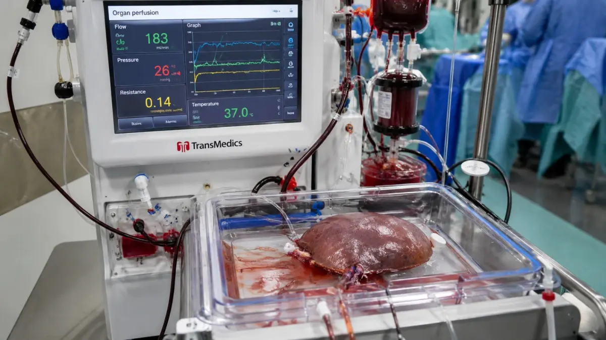 Mesin perfusi organ mengalirkan cairan melalui pembuluh darah organ donor untuk membantu mempertahankan kondisinya sebelum menjalani transplantasi. (ChatGPT)