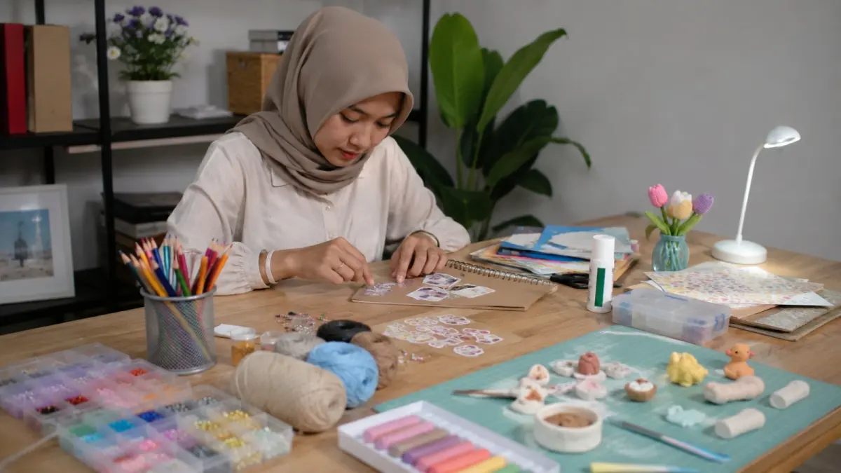 Sejumlah bahan kerajinan tangan dapat digunakan untuk mengisi waktu luang sekaligus menyalurkan kreativitas di rumah. (ChatGPT)