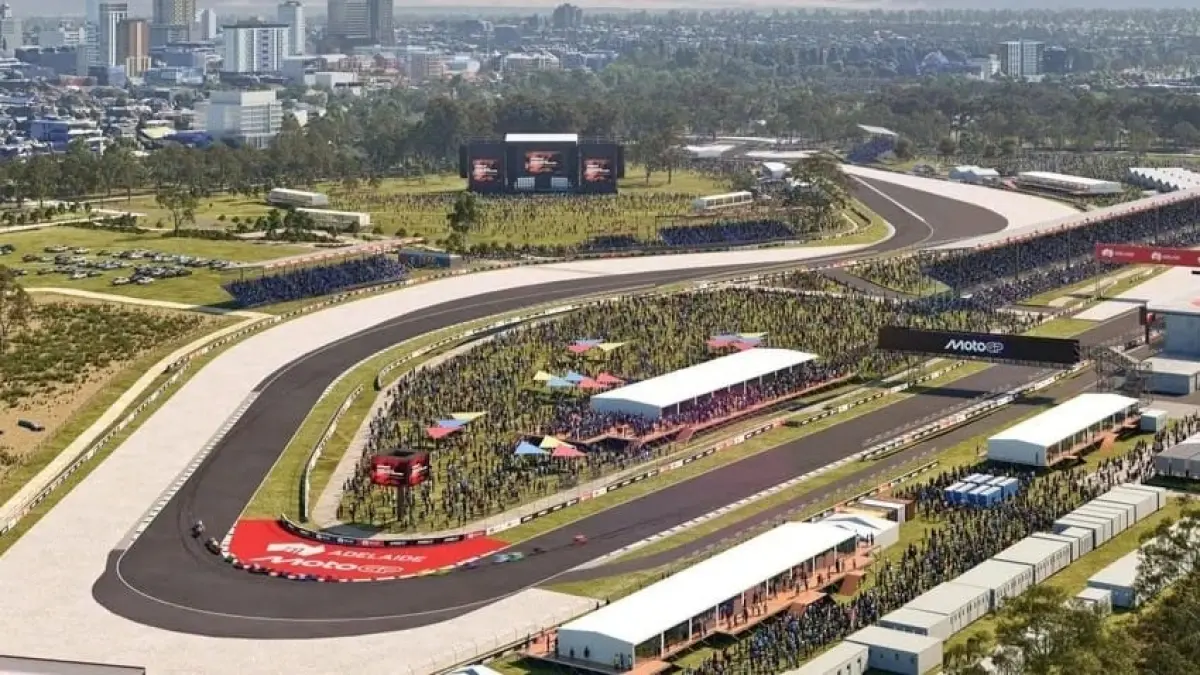 Layout sirkuit baru Adelaide yang menggabungkan rangkaian tikungan cepat, zona pengereman, dan trek lurus panjang dengan konsep lintasan jalanan di kawasan perkotaan. (MotoGP)