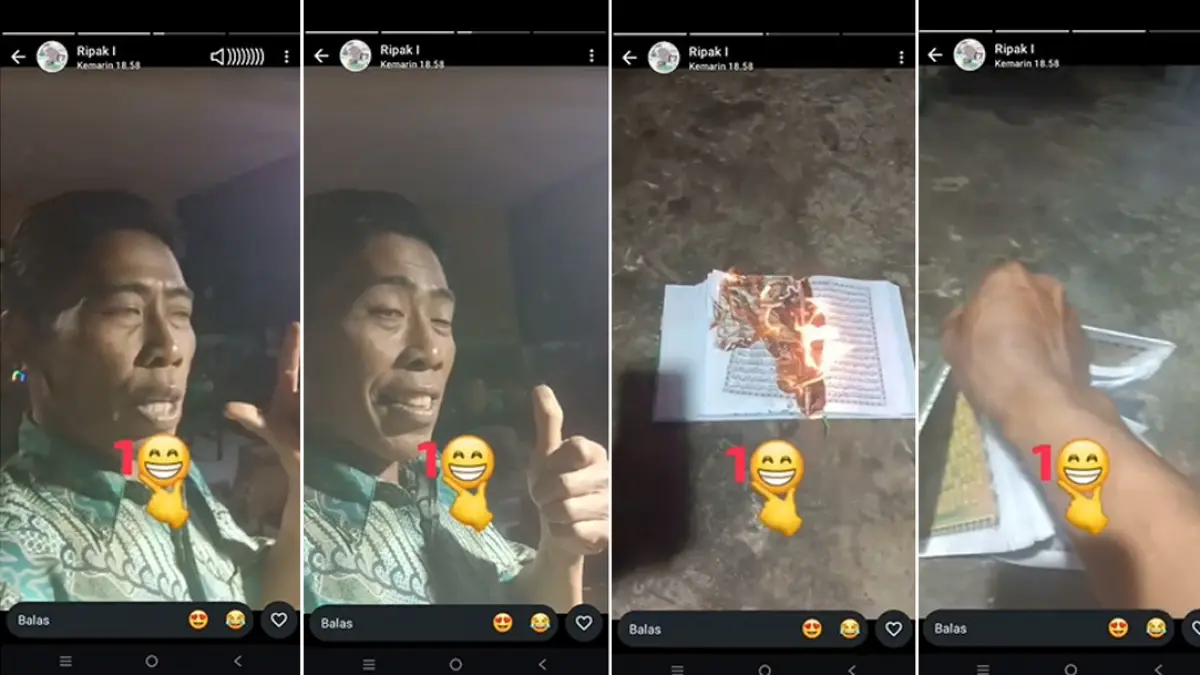 Khatam Al Quran berkali-kali diucapkan ODGJ Muncar saat membakar mushaf dan merekam aksinya. (Tangkapan Layar)
