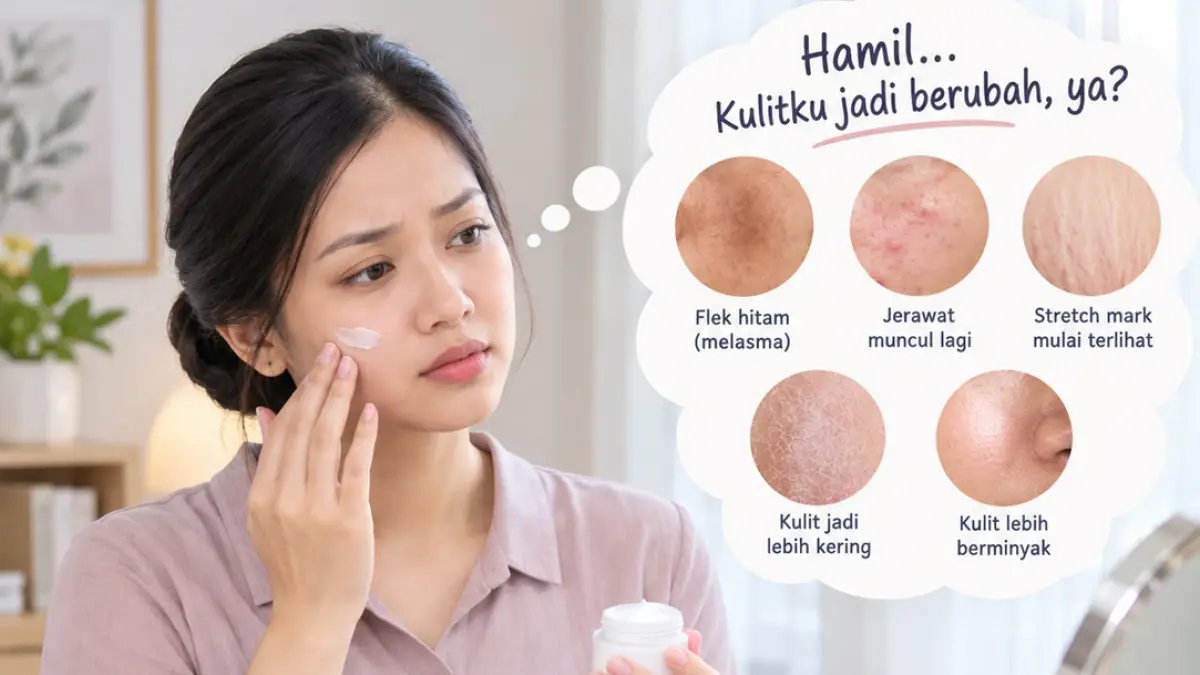 Skincare saat hamil tetap boleh, tetapi ibu perlu selektif. Kenali bahan yang perlu dihindari dan tips aman menjaga kulit tetap sehat dan glowing. (AI)