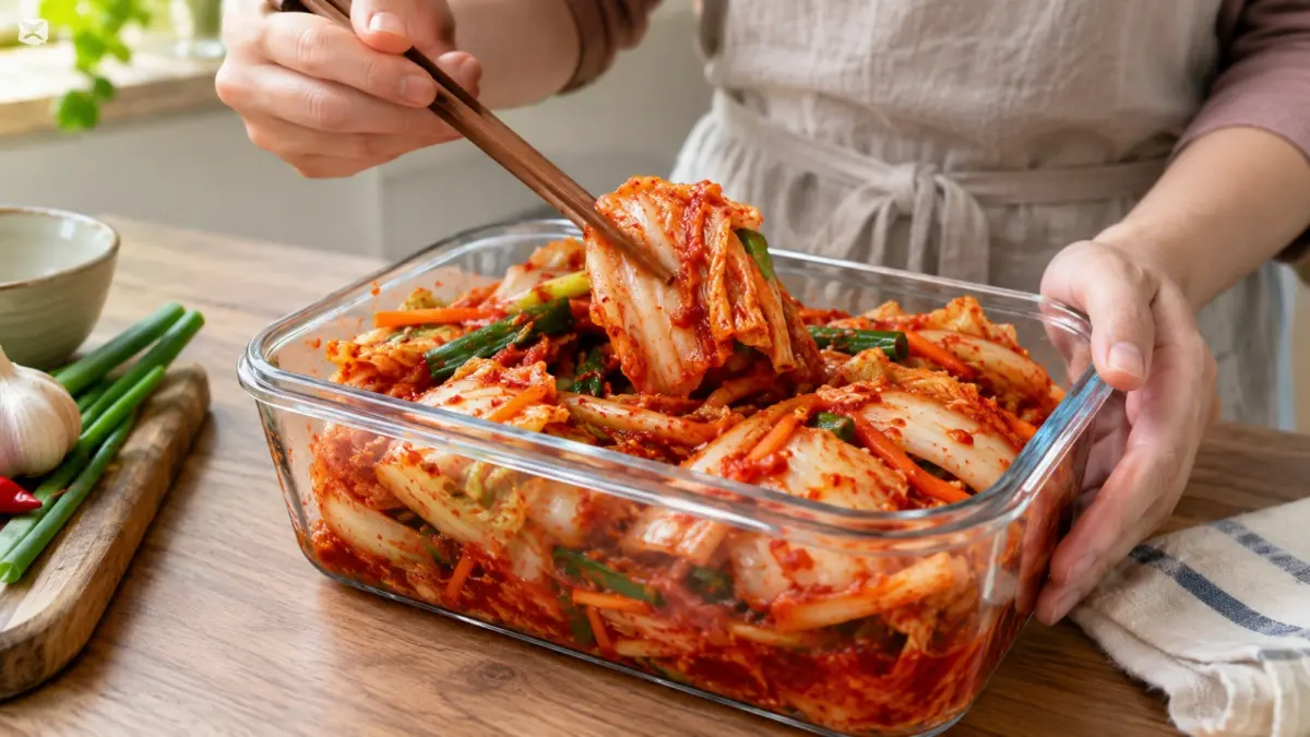 Kimchi mengalami perubahan rasa selama fermentasi. Rasa yang semakin asam tidak selalu menandakan makanan tersebut basi. (ChatGPT)