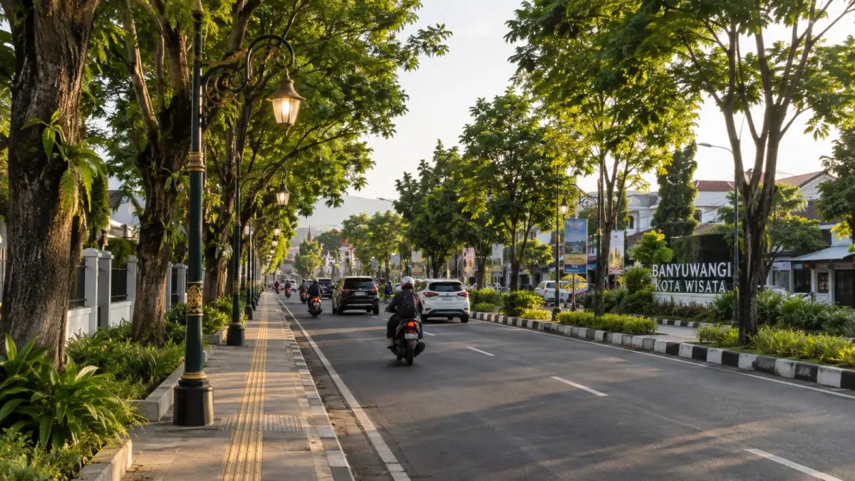 Pepohonan dan penerangan yang memadai dapat meningkatkan kenyamanan serta kualitas ruang jalan, terutama bagi masyarakat yang beraktivitas pada malam hari. (ChatGPT)