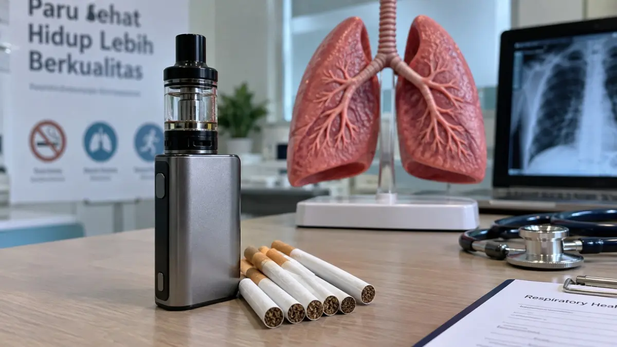 Dokter spesialis paru mengingatkan bahwa beralih dari rokok konvensional ke vape tidak otomatis menghilangkan risiko paparan nikotin dan zat lain terhadap saluran pernapasan. (ChatGPT)