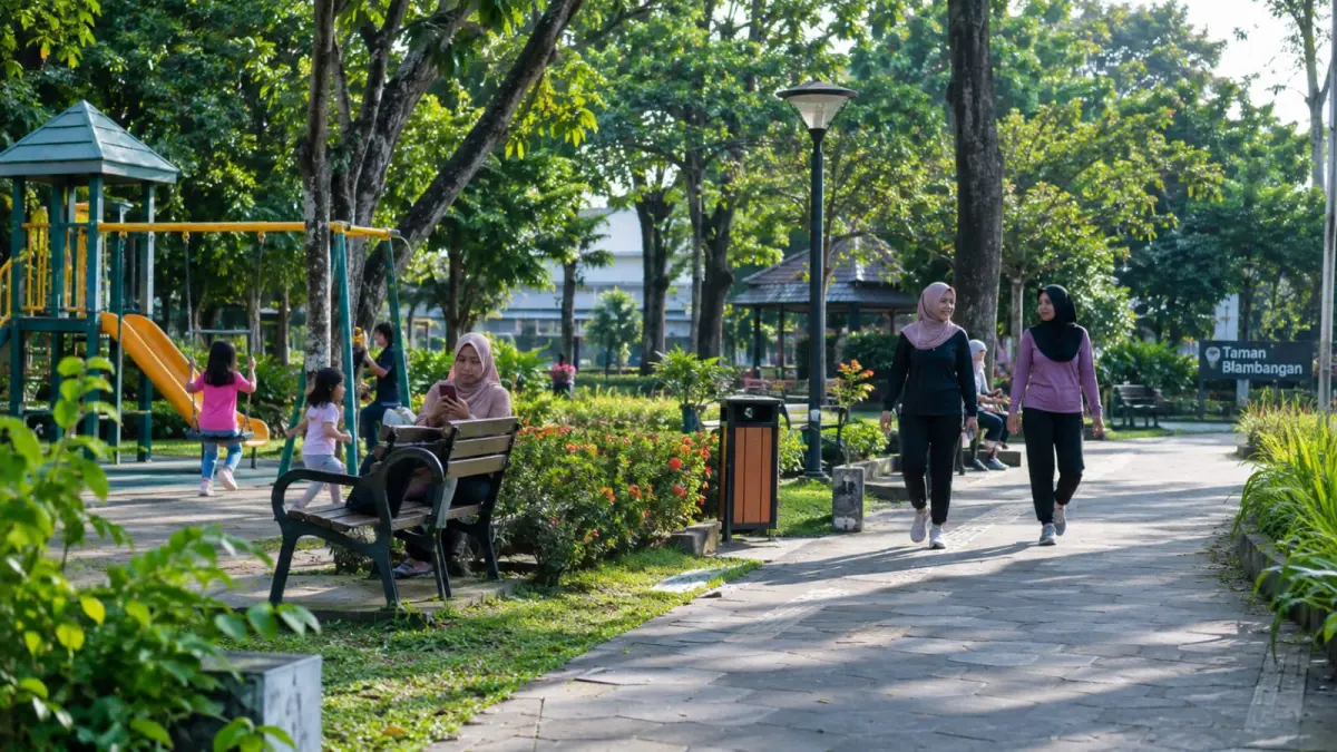 Taman kota ideal bukan hanya memperindah wajah Banyuwangi, tetapi menjadi ruang publik yang digunakan warga untuk beraktivitas, berinteraksi, dan menikmati lingkungan hijau. (ChatGPT)