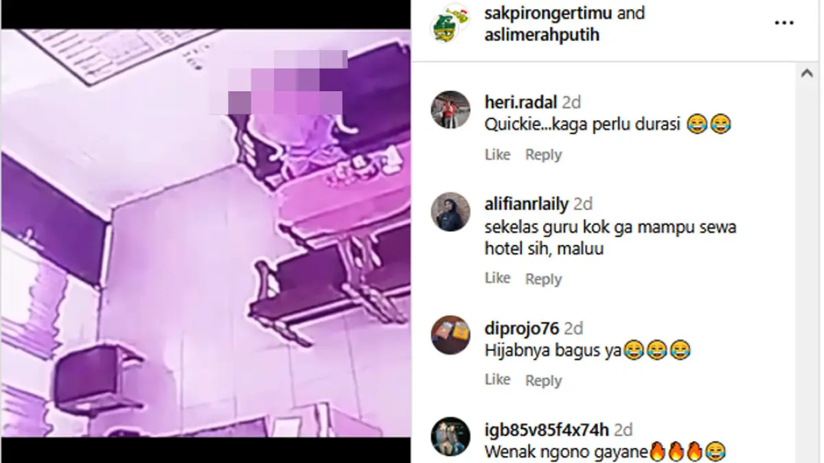 Video 21 detik kepsek dan guru di Pekalongan viral. Netizen ramai bereaksi, sementara Dindikbud menjatuhkan tindakan administratif. (Instagram @sakpirongertimu and aslimerahputih)