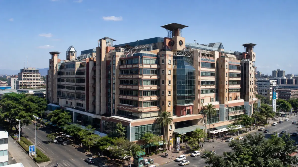 Eastgate Centre di Harare, Zimbabwe, memanfaatkan ventilasi, massa termal, efek cerobong, dan bantuan kipas sebagai bagian dari strategi pengendalian kondisi termal bangunan. (ChatGPT)
