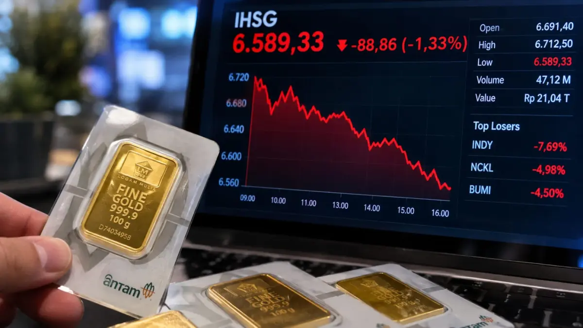 Harga emas Antam menguat menjadi Rp2.625.000 per gram pada Kamis (10/9), ketika IHSG dan rupiah justru mengalami tekanan akibat meningkatnya ketidakpastian pasar global. (ChatGPT)