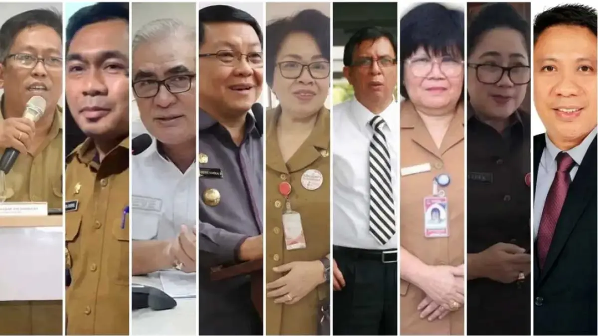 Para pejabat yang diperiksa, foto kiri-kanan: Jun Silangen, Clay Dondokambey, Steve Kepel, Denny Mangala, Flora Krisen, Mecky Onibala, Deasy Paat, Elvira Katuuk, Fransiscus Manumpil. (Kolase Manado Post)
