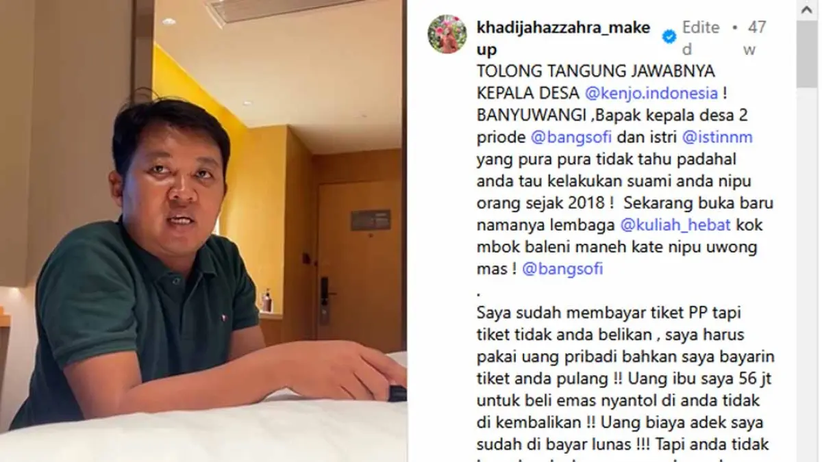 Kades Kenjo Ahmad Sofyanto ditahan di Malang terkait dugaan penipuan. (Instagram @khadijahazzahra_makeup)