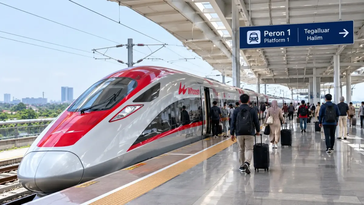 Kereta Cepat Jakarta-Bandung (Whoosh) menjadi perhatian pemerintah menyusul rencana pengelolaan kewajiban utangnya oleh Kementerian Keuangan dengan skema cicilan sekitar Rp1 triliun per tahun. (ChatGPT)