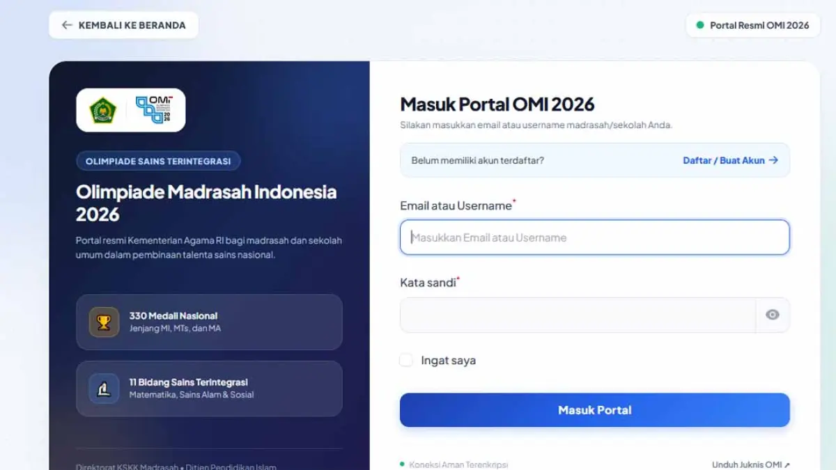 Laman resmi pengumuman Hasil OMI Kemenag 2026 Kabupaten/Kota. (Tangkapan Layar)