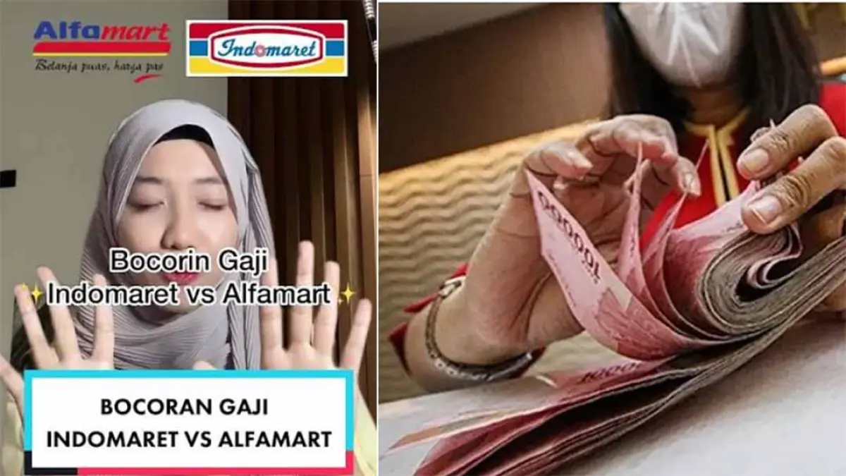 ILUSTRASI: Gaji Indomaret 2026 mencapai Rp13 juta untuk kepala gudang. Simak kisaran gaji kasir, crew store, staf gudang, supervisor, dan posisi lainnya. (Kolase TikTok @Mba Lumina dan JawaPos.com)