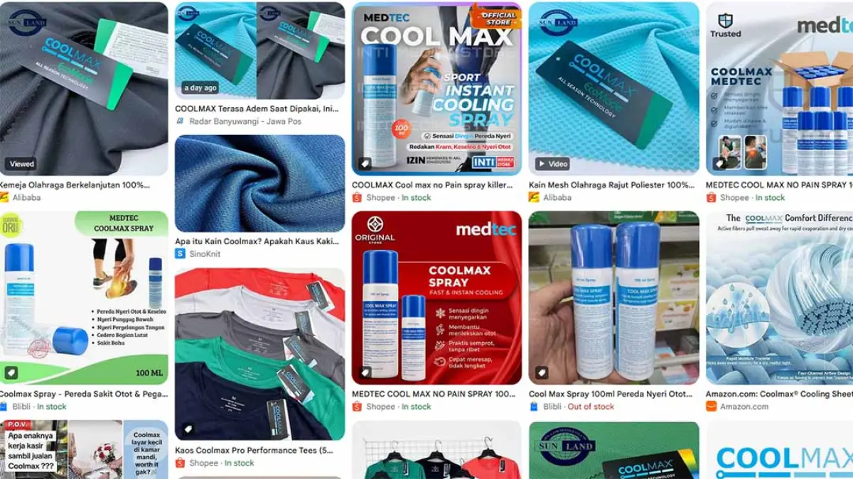 Coolmax adalah teknologi kain poliester yang membantu menyerap dan menguapkan keringat, sehingga tubuh tetap sejuk, kering, dan nyaman saat aktif. (Tangkapan Layar Google Search)