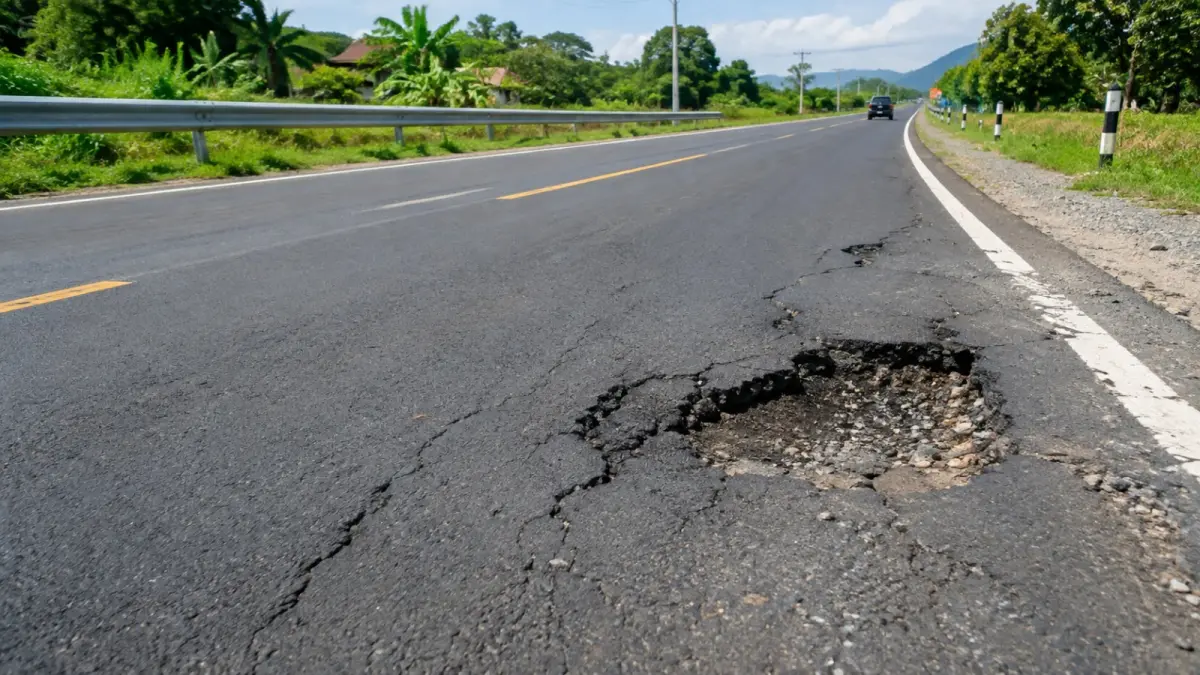 Jalan yang baru diperbaiki dapat kembali retak atau berlubang jika struktur di bawah permukaan, drainase, pemadatan, atau faktor lainnya bermasalah. (ChatGPT)