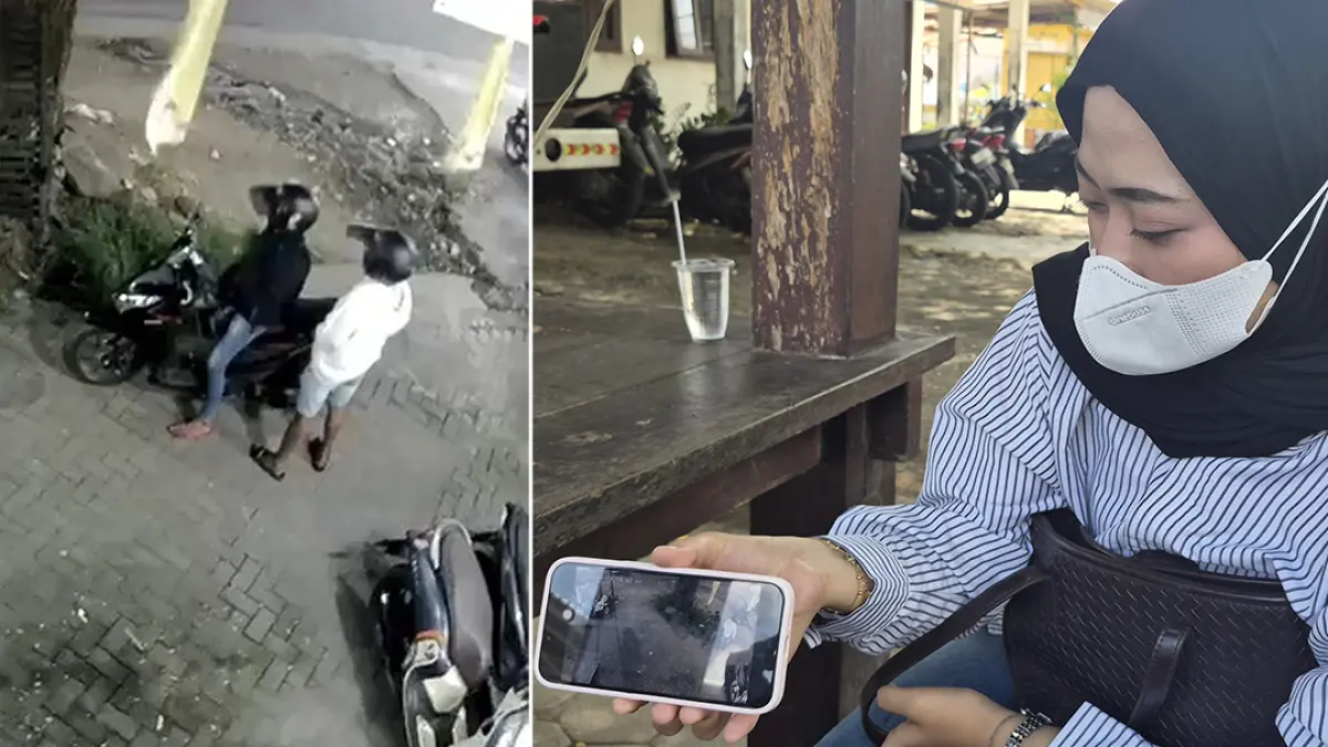 RAIB: Shofiatul Umaro menunjukkan rekaman cctv aksi pencurian sepeda motor miliknya, Selasa (15/9). (Salis Ali/Radar Banyuwangi)