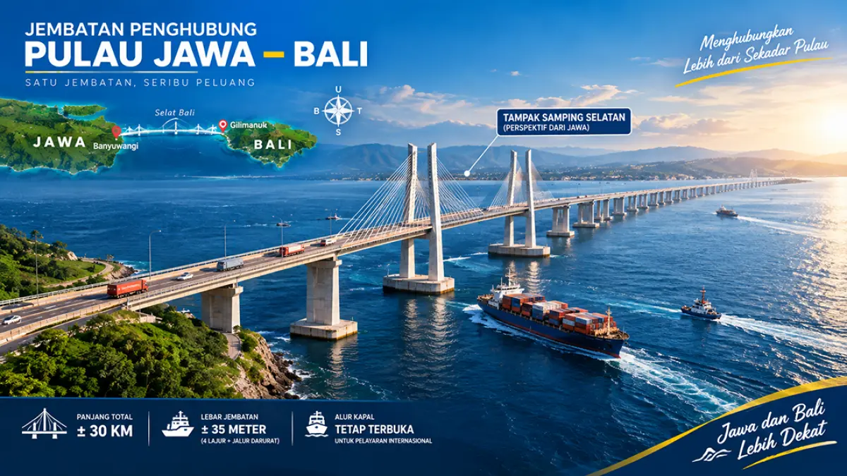 Kemacetan Ketapang-Gilimanuk kembali memicu wacana jembatan Jawa-Bali. Namun, optimalisasi dermaga dan kapal menjadi solusi yang bisa diterapkan. (Ilustrasi ChatGPT)