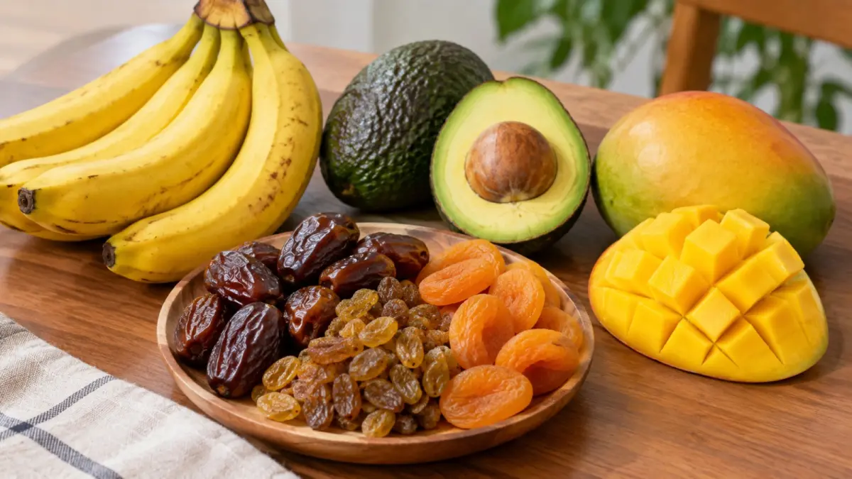 Pisang, alpukat, mangga, kurma, dan buah kering dapat menjadi bagian dari pola makan untuk membantu menambah asupan energi. (ChatGPT)