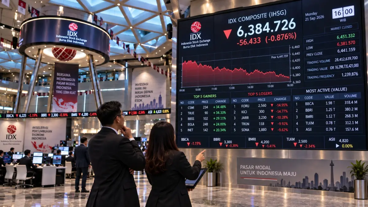 Pergerakan IHSG di Bursa Efek Indonesia. Pasar bersikap hati-hati menjelang hasil RDG Bank Indonesia pada 23 September 2026 setelah sejumlah bank sentral utama dunia menaikkan suku bunga. (ChatGPT)
