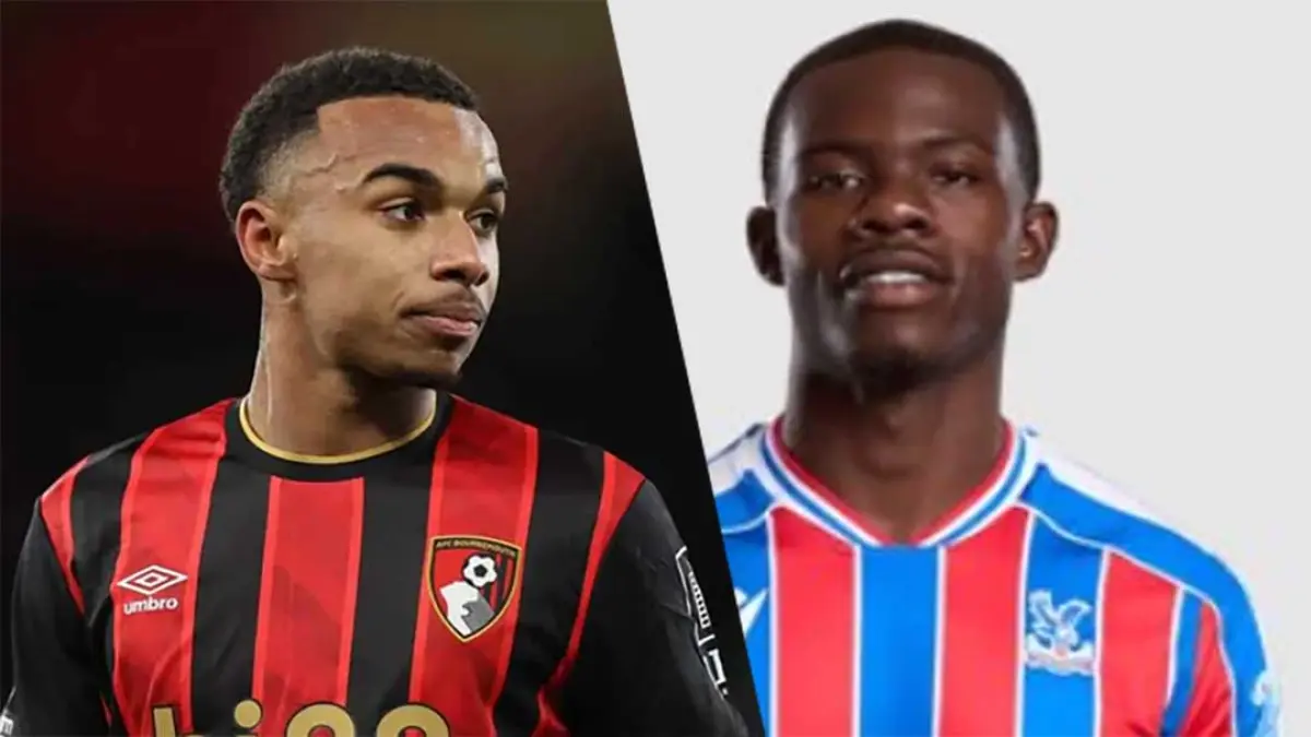Eli Junior Kroupi dan Tyrick Mitchell. (Foto: talkSPORT dan footballdatabase.eu)