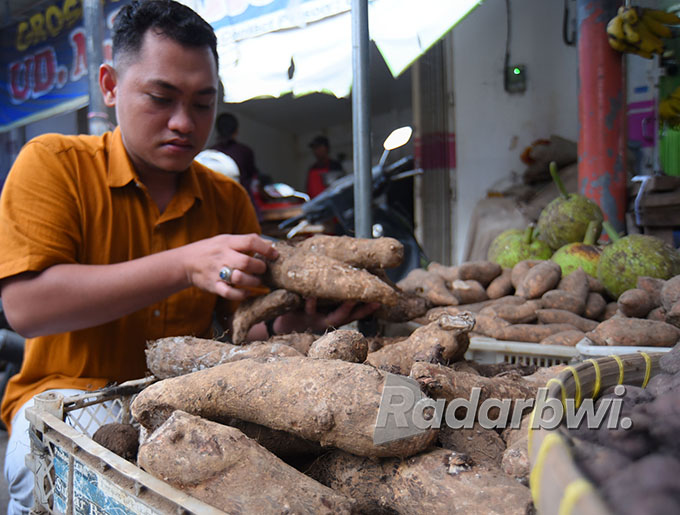 TERSEDIA: Talas mentah mudah dijumpai di beberapa pasar di Banyuwangi. (Ramada Kusuma/Radar Banyuwangi)