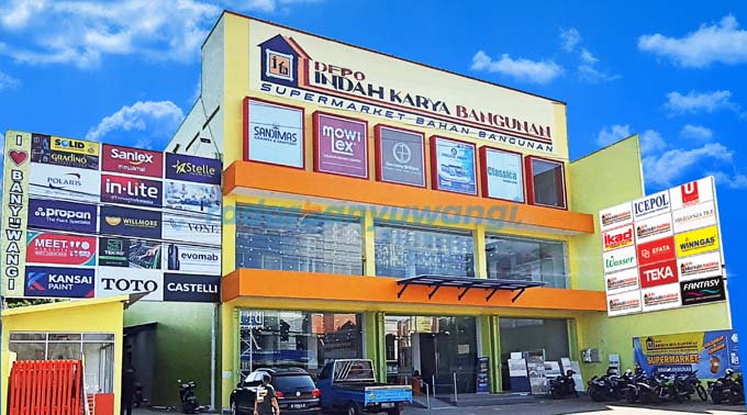 MEGAH: Supermarket Depo Indah Karya Bangunan yang beralamat di Jalan Raya Jember, 122, Kelurahan Sumberrejo ini menyediakan segala kebutuhan bahan bangunan. (Sidrotul Muntaha/RadarBanyuwangi.id)