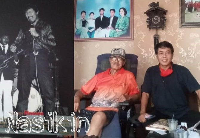 FOTO KENANGAN: Selamet Momo Hariyanto (kanan) bersama Nasikin semasa masih hidup di rumahnya Kelurahan Temenggungan setahun lalu. (Selamet untuk Radar Banyuwangi)