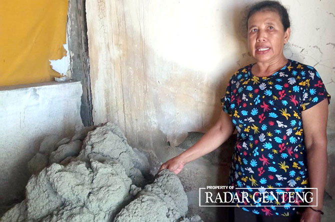 BESAR: Siti dengan rumah semut raksasa di rumah ibunya Musringah di Dusun Gunungsari, Desa/Kecamatan Bangorejo, Jumat (10/3). (Lugas Rumpakaadi/Radar Genteng)