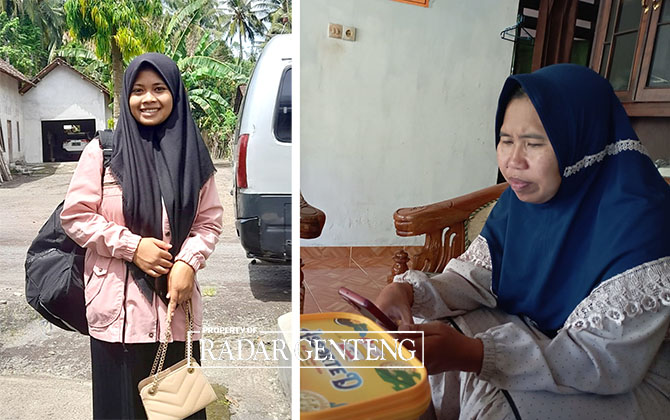 CEMAS: Rusmiyatul Husna, ibu kos Widiyarti masih terus menunggu kabar anak kosnya di rumahnya, Dusun Kedungsumur, Desa Kedunggebang, Kecamatan Tegaldlimo, Jumat (19/5). Insert: Widiyarti. (Lugas Rumpakaadi/Radar Genteng)