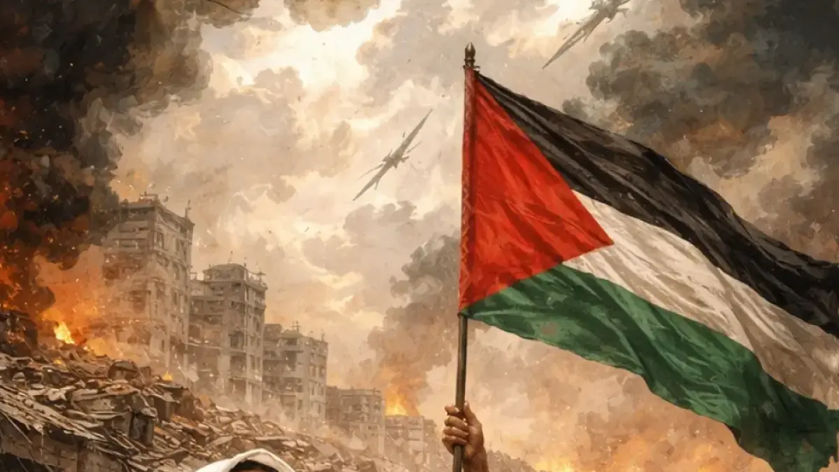 Debu Berdarah, Palestina, Puisi Karya, Syariful Hidayat. Ilustrasi. (ChatGPT)