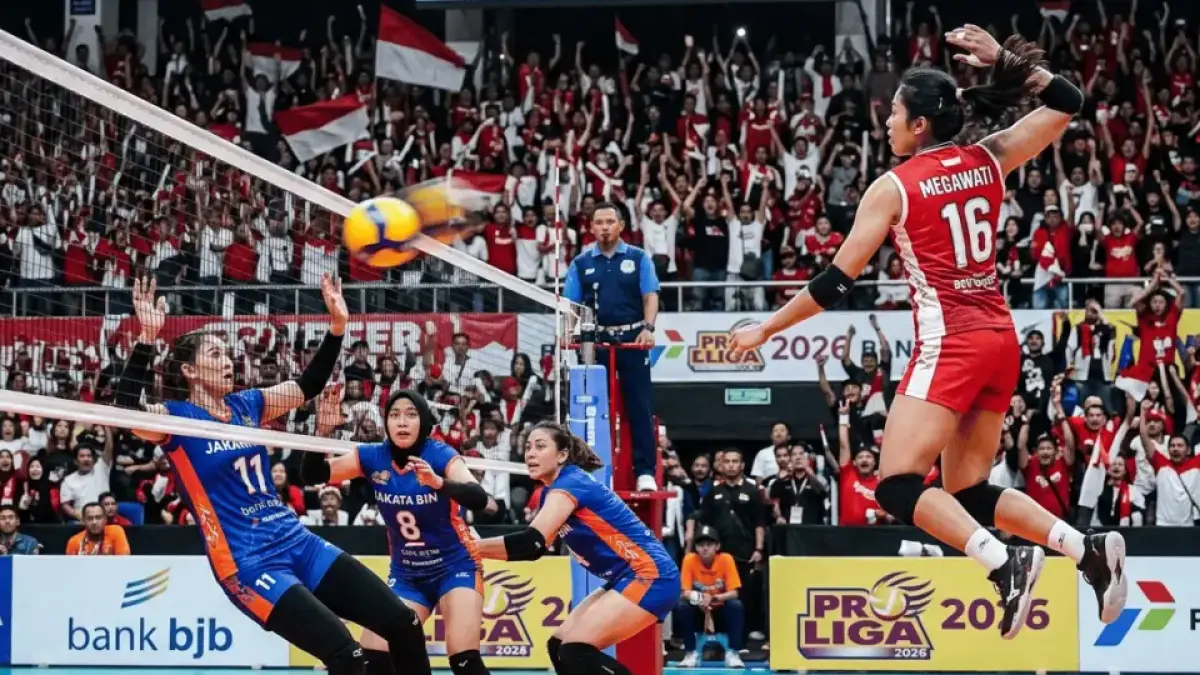 Megawati Hangestri Pertiwi Menggila di Proliga 2026, Spike “Monster” Bikin Lawan Tabrakan dan Stadion Bergemuruh. (gemini ai)
