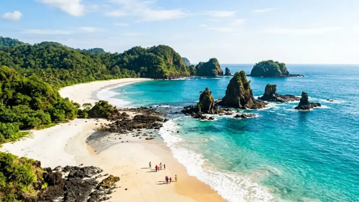 Keindahan Pantai Papuma di Jember diprediksi akan menjadi pusat kepadatan wisatawan saat libur Lebaran 2026 bagi kamu dan keluarga. (RIFKI/AI)