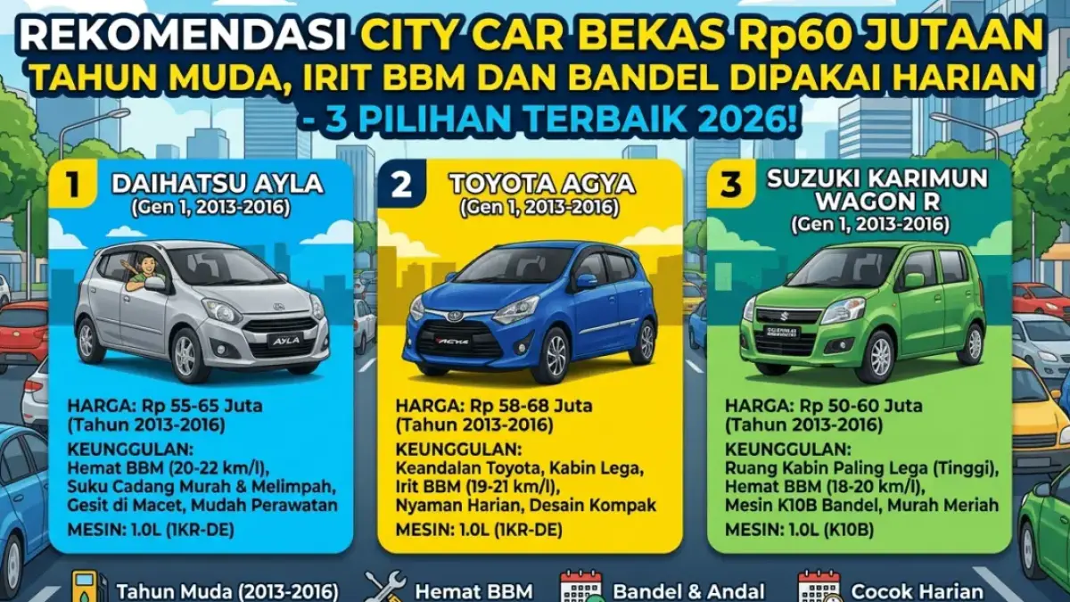Rekomendasi City Car Bekas Rp60 Jutaan Tahun Muda, Irit BBM dan Bandel Dipakai Harian, Ini 3 Pilihan Terbaik 2026!