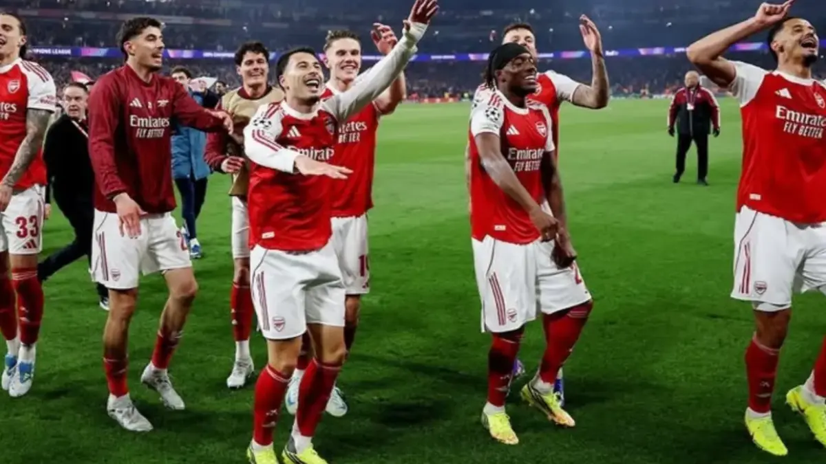 Para pemain Arsenal merayakan kemenangan di Liga Champions. (INSTAGRAM)